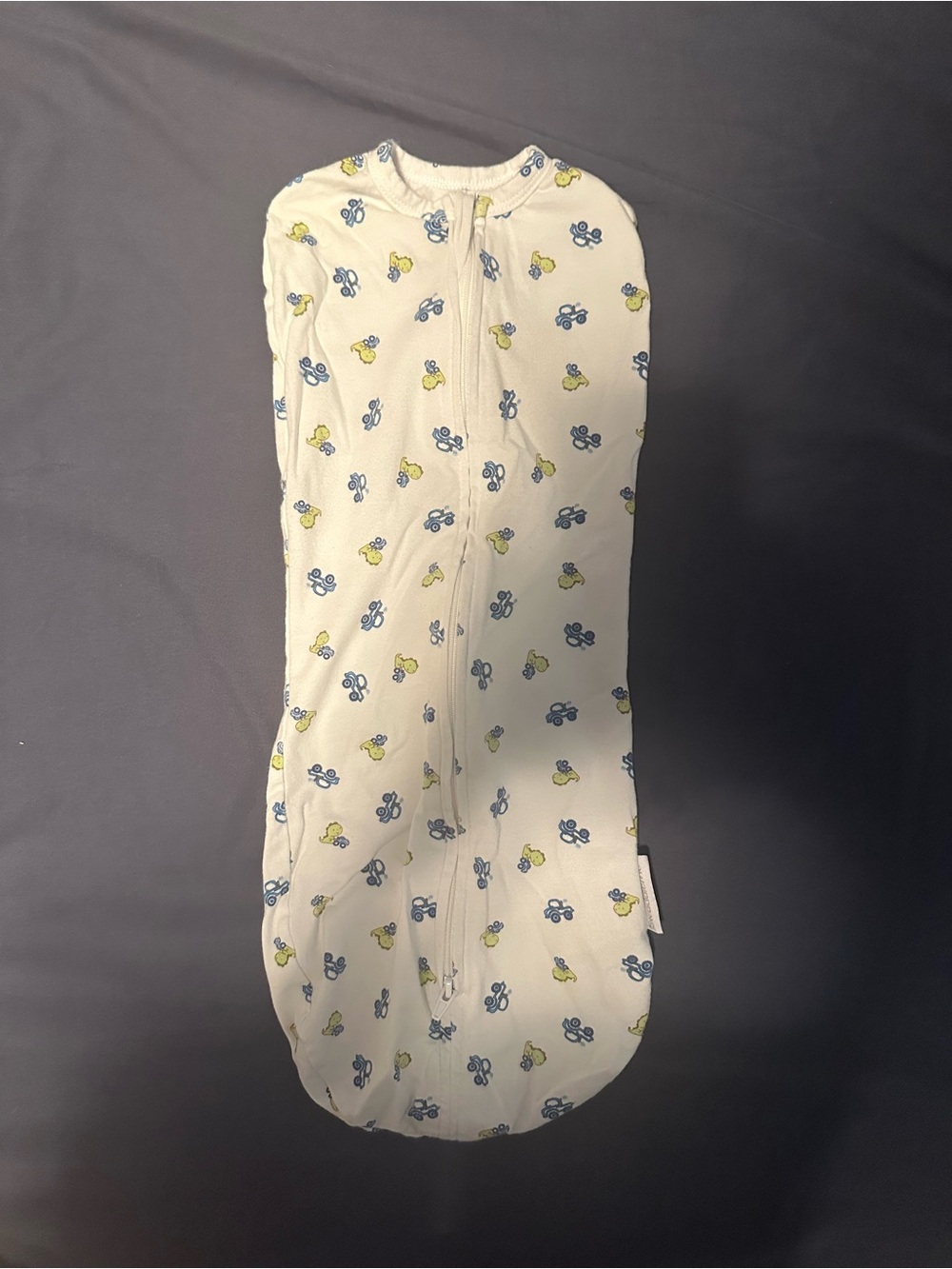 White Baby Swaddle with Tractor Print